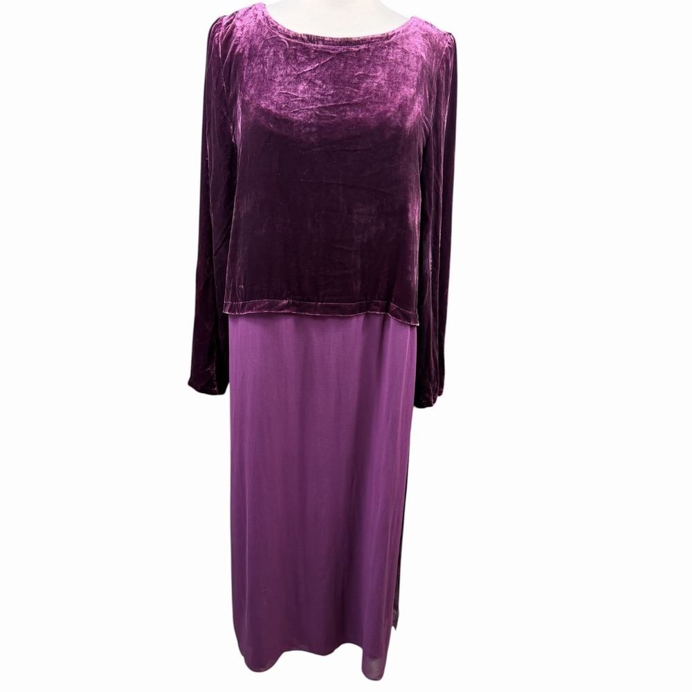 Eileen Fisher Medium Raisinette Velvet Sheer Silk Ballet Neck Duster NWOT Sz Med